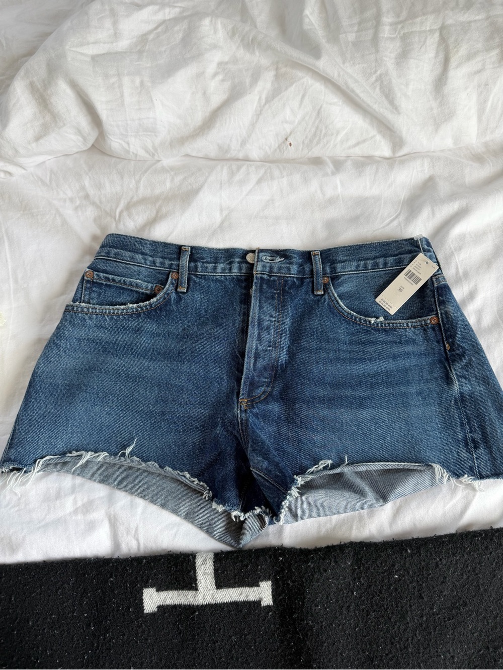 Agolde Mid-Blue Raw Hem Denim Shorts